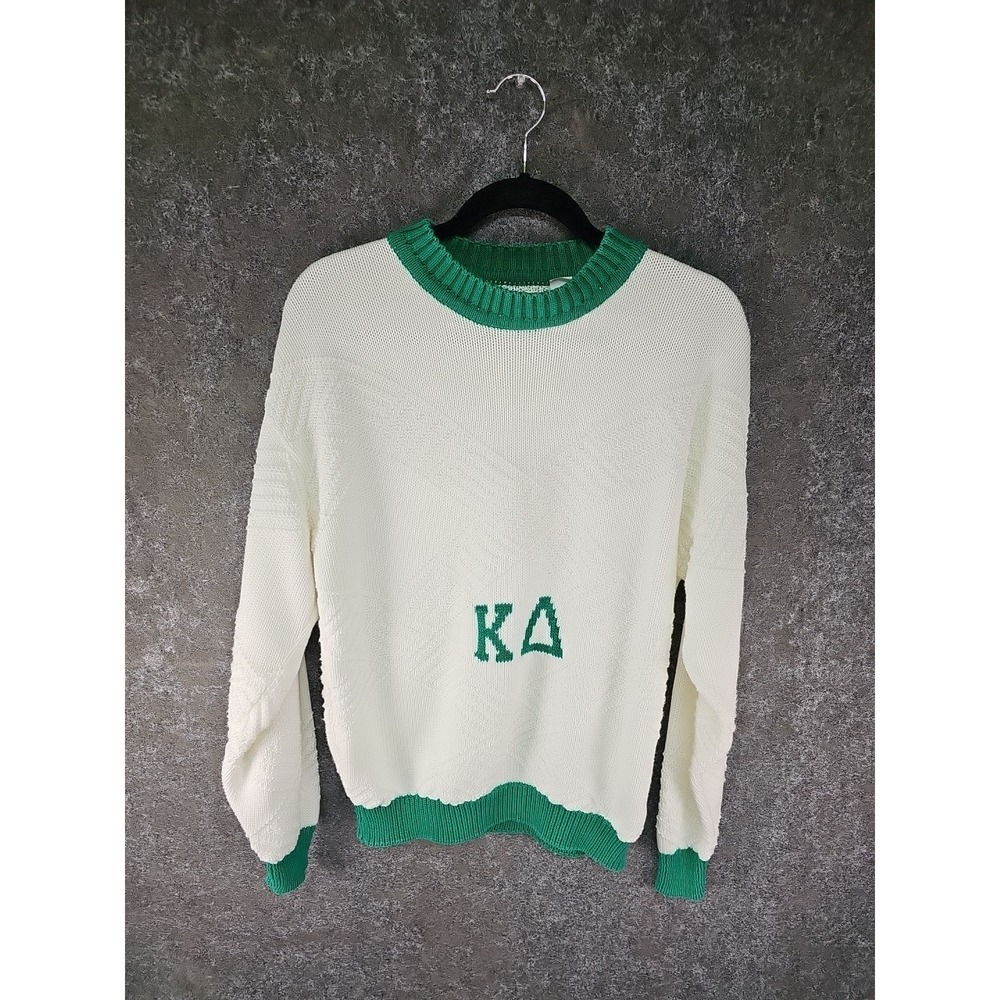 Kappa Delta Sorority Sweater, Vintage 90s, Green White, Cotton, Large
